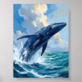 Blue Whale Ocean Animal Watercolor Art Poster (Voorkant)