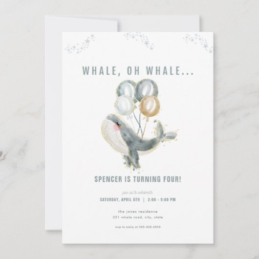 Blue Whale Oh Whale Anniversaire Invitation (Devant)