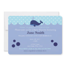 Blue Whale Theme Baby Boy Shower Invitation