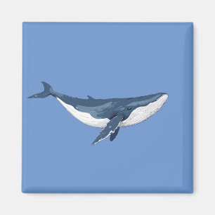 Blue Whale Vector Art Illustratie Zwart-wit Magneet