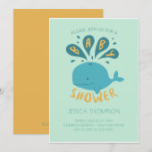Blue Whale Water Baby Boy Unisex Douche Invitation (Devant / Derrière)
