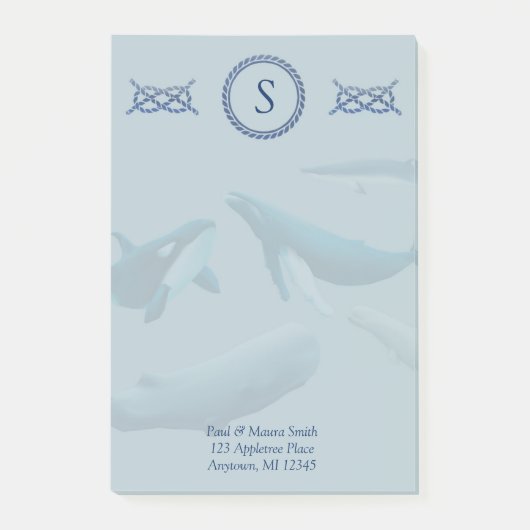 Blue Whales Monogram met Naam Adres Post-it® Notes (Voorkant)