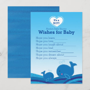 Blue Whales Wishes voor Baby shower Game Kaart
