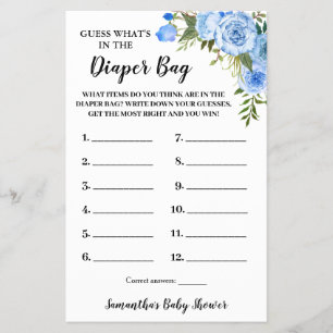 Blue Whats in de Daper Baby shower Game-kaart Flyer