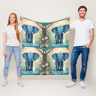 Blue Whimsical Baby olifant, Fleece Deken