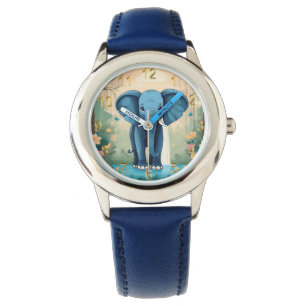 Blue Whimsical Baby olifant, Horloge