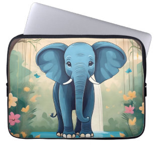 Blue Whimsical Baby olifant, Laptop Sleeve