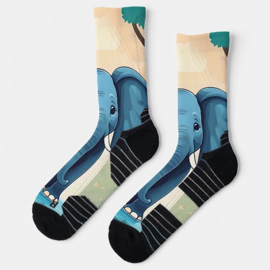 Blue Whimsical Baby olifant, Sokken (Links)