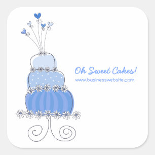 Blue Whimsical Chic Wedding Cake Sticker