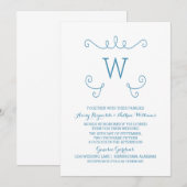 Blue Whimsical Flourish Monogram Wedding Invite Kaart (Voorkant / Achterkant)