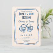 Blue Whimsical Funky Cheers Beers 30 jarig bestaan Kaart (Staand voorkant)