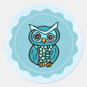 Blue Whimsical Owl Ronde Sticker