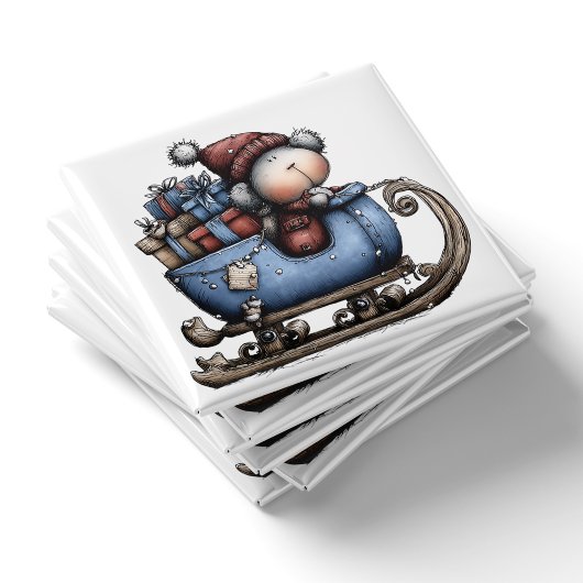 Blue Whimsical Polar Bear Sled | Christmas Magnet