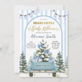 Blue Whimsical Stripes Merry Little Baby Shower Kaart (Voorkant)