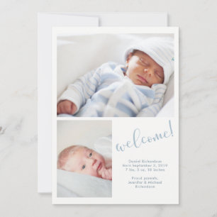 Blue Whimsy   Twee foto-Baby geboorteaankondiging Aankondiging