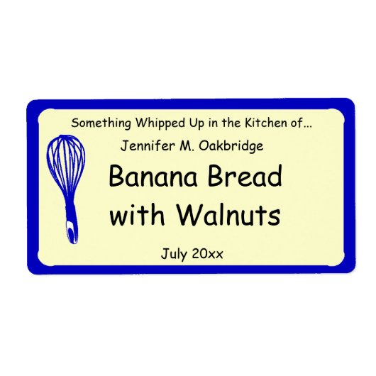 Blue Whisk Gepersonaliseerd Zelfgemaakt eten Etiket (Voorkant)
