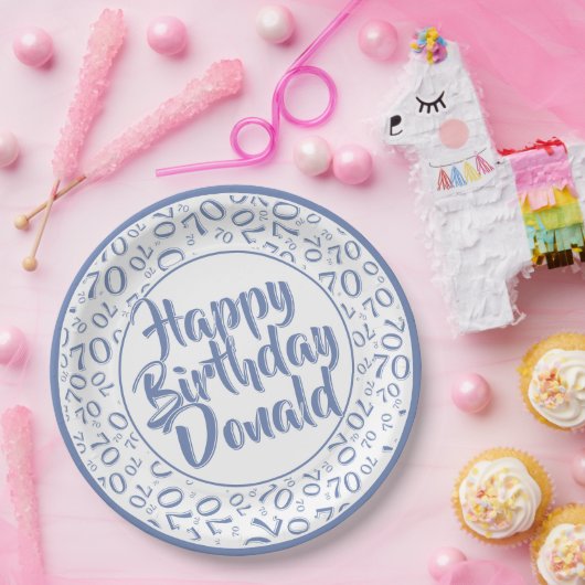 Blue/White 70th Random Number Pattern Papieren Bordje (Feest)