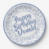 Blue/White 70th Random Number Pattern Papieren Bordje (Voorkant)