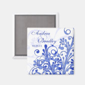 Blue & White Abstract Floral Wedding Magnet Magneet (Voorkant / Achterkant)
