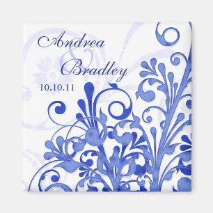 Blue & White Abstract Floral Wedding Magnet Magneet
