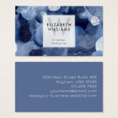 Blue White Abstract Monogram Modern Business Cards (Devant & derrière)