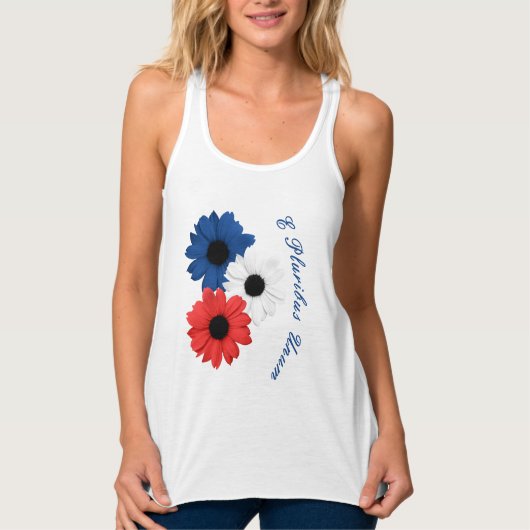 Blue White and Red Daisies  E Pluribus Unum Tanktop (Voorkant)