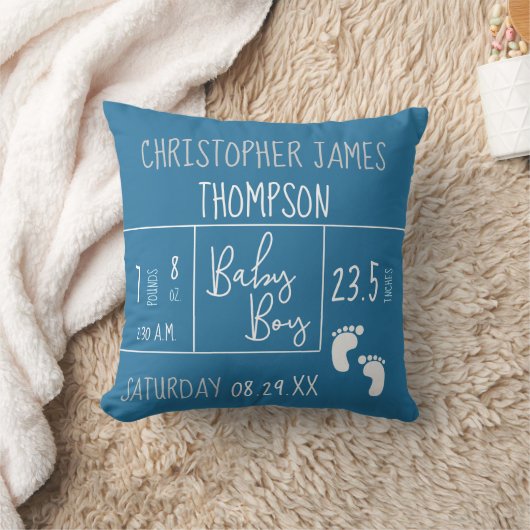 Blue White Baby Boy Foto geboorteaankondiging Kussen (Deken)