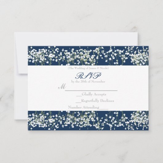 Blue & White Babys Respiration mariage carte RSVP (Devant)