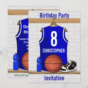 Blue White Basketball Jersey Birthday Party Kaart