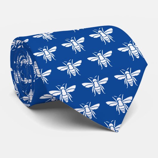 Blue White bee Pattern Stropdas (Opgerold)