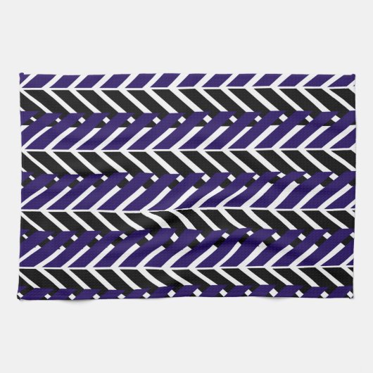 Blue White Black Geometric Chevron Pattern Theedoek (Horizontaal)