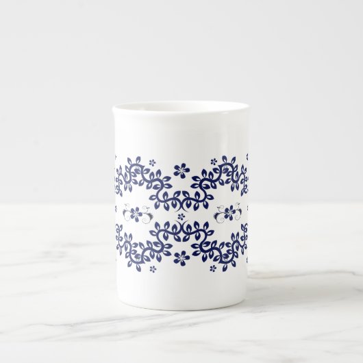 Blue & White Bone China Mok - Elegant (Voorkant)