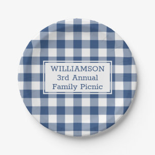 Blue White Buffalo Check Custom Name Family Picnic Papieren Bordje