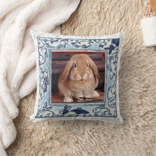 Blue & White Bunny Rabbit Pet Photo Dedham Delft Kussen