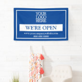 Blue White Business Logo We zijn open Spandoek (Insitu)