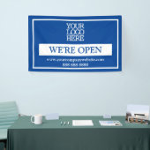 Blue White Business Logo We zijn open Spandoek (Beurs)