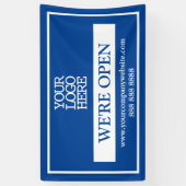 Blue White Business Logo We zijn open Spandoek (Verticaal)