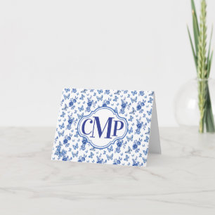 Blue White Butterfly Roos Classic Monogram Opmerki Feestdagen Kaart