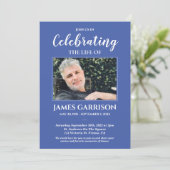 Blue White Celebration of Life Photo Memorial Kaart (Staand voorkant)