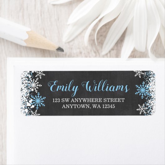 Blue White Chalkboard Snowflake Return Address Etiket (Insitu)