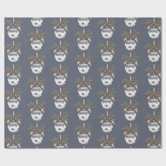 Blue White Champagne Gold Ornaments Christmas Cadeaupapier (Vlak)