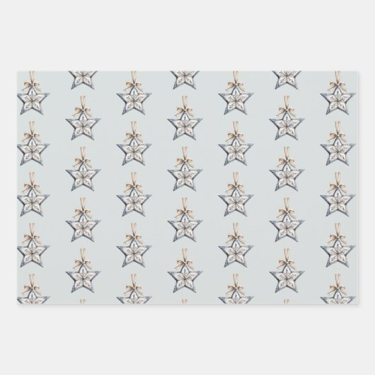 Blue White Champagne Gold Ornaments Christmas Inpakpapier Vel (Voorkant 3)