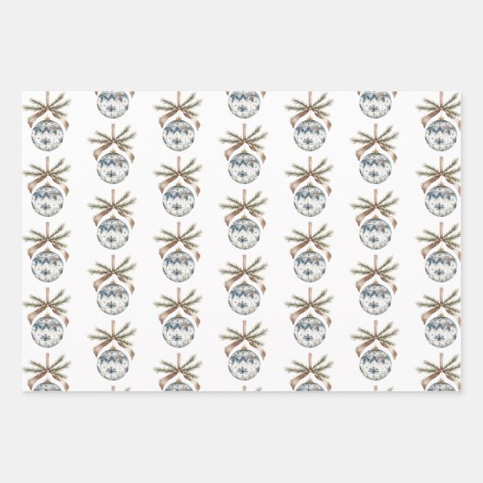 Blue White Champagne Gold Ornaments Christmas Inpakpapier Vel (Voorkant 2)