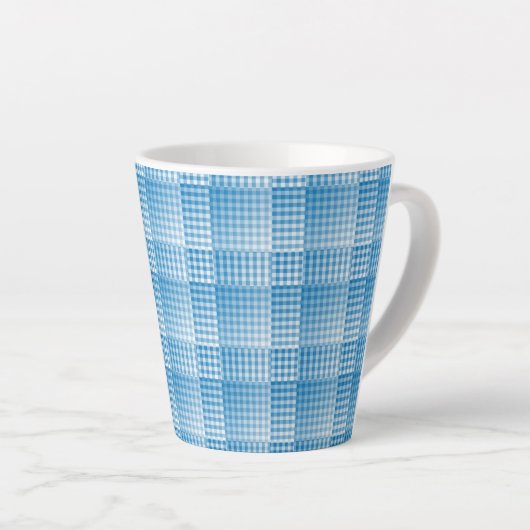 Blue White Checker Abstract Pattern Latte Mok (Rechterhoek)