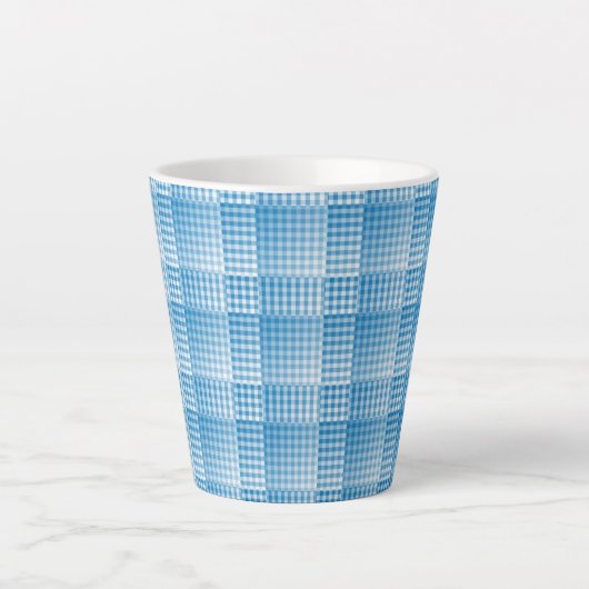 Blue White Checker Abstract Pattern Latte Mok (Voorkant)