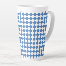 Blue White Checker Diamond Pattern Latte Mok