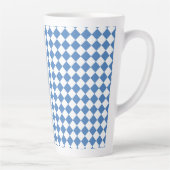 Blue White Checker Diamond Pattern Latte Mok (Rechts)