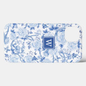 Blue White Chinoiserie Bird Peony Garden Monogram Case-Mate iPhone Case (Achterkant (horizontaal))