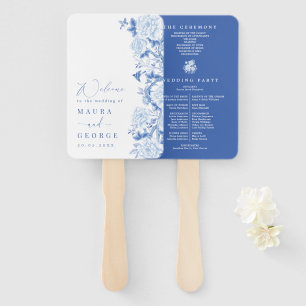 Blue White Chinoiserie Birds Peony Wedding Program Handwaaier