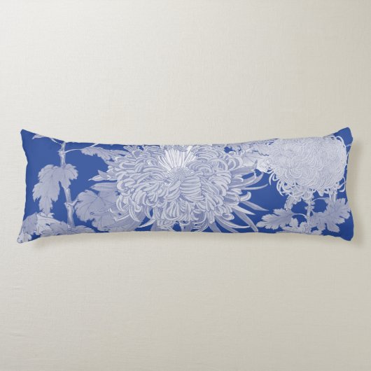 Blue White Chinoiserie Floral Lichaamskussen (Voorkant)